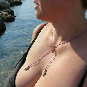 Κρεμαστό λαιμού ρυθμιζόμενο μωβ με αστέρια και ιππόκαμπο - αστέρι, μακραμέ, χάντρες, φθηνά - 3