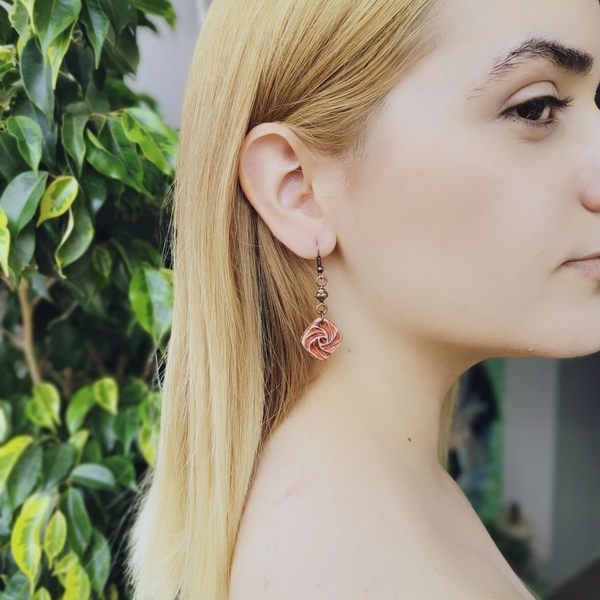 "The Whirlwinds" Handcrafted dangling earrings in the shape of wind turbines (5.0 cm height) - χαλκός, πηλός, μικρά, boho, κρεμαστά - 4