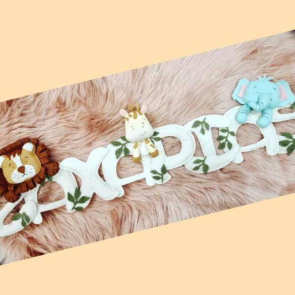 Χειροποίητο banner με όνομα και θέμα ζωάκια της ζούγκλας - αγόρι, γιρλάντες, διακοσμητικό παιδικού δωματίου - 2