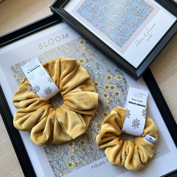 Mustard velvet XL scrunchie - ύφασμα, βελούδο, λαστιχάκια μαλλιών - 4
