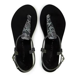 Σαντορίνη Black Python - δέρμα, μαύρα, αρχαιοελληνικό, φλατ, ankle strap - 3