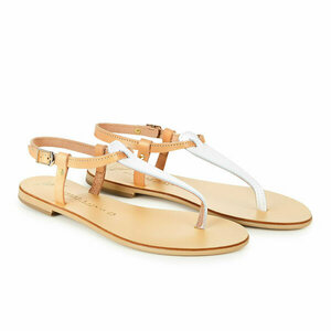 Σαντορίνη White - δέρμα, αρχαιοελληνικό, φλατ, ankle strap
