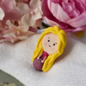 Rapunzel | Χειροποίητη καρφίτσα πριγκίπισσα από πολυμερικό πηλό (4,5εκ.) - ορείχαλκος, πηλός - 3