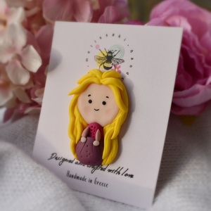 Rapunzel | Χειροποίητη καρφίτσα πριγκίπισσα από πολυμερικό πηλό (4,5εκ.) - ορείχαλκος, πηλός - 4