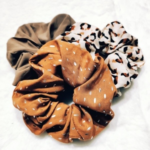 Σετ 3 λαστιχάκια μαλλιών (scrunchies) large viscose - ύφασμα, animal print, λαστιχάκια μαλλιών - 3