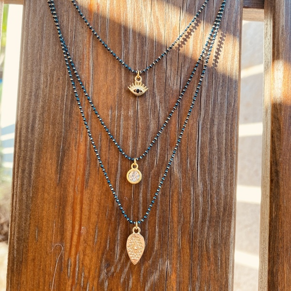 Κολιέ layering - Layers up - επιχρυσωμένα, swarovski, μάτι, ατσάλι, layering - 3