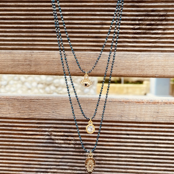 Κολιέ layering - Layers up - επιχρυσωμένα, swarovski, μάτι, ατσάλι, layering - 4