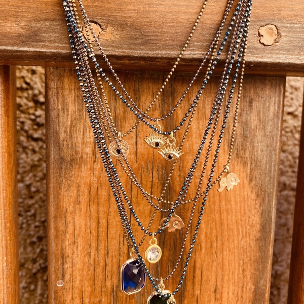 Κολιέ layering - Layers up - επιχρυσωμένα, swarovski, μάτι, ατσάλι, layering - 5
