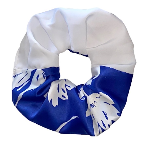 Scrunchie λαστιχάκι μαλλιών μπλε λευκό “Santorini” normal size - ύφασμα, λαστιχάκια μαλλιών, satin scrunchie