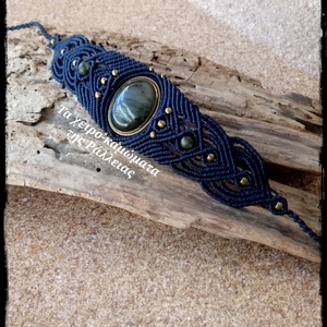 Βραχιόλι macrame μπλε Λαβραδορίτης - ημιπολύτιμες πέτρες, ορείχαλκος, μακραμέ, χεριού, αυξομειούμενα - 3