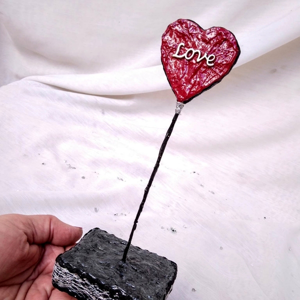 Επιτραπέζια καρδιά- αγάπη απο χαρτοπολτό και πηλό - καρδιά, πηλός, αγγελάκι, ζευγάρι, δωρο για επέτειο - 2