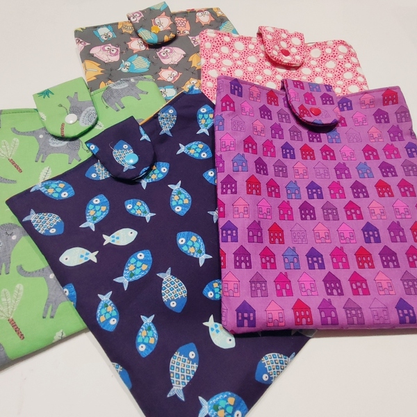 Υφασμάτινη θήκη βιβλίου με αδιάβροχο εσωτερικό "κουκουβάγιες" - ύφασμα, θήκες βιβλίων - 4