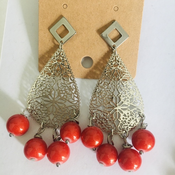 Κολιέ κόκκινο , 8mm μέγεθος πέτρας με ατσάλινα στοιχεία - χάντρες, μακριά, ατσάλι, μεγάλα - 2