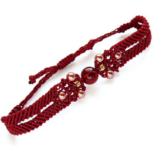 Μακραμέ βραχιόλι boho με μεγάλη χάντρα- μπορντό - μακραμέ, χάντρες, boho, χεριού, αυξομειούμενα - 2