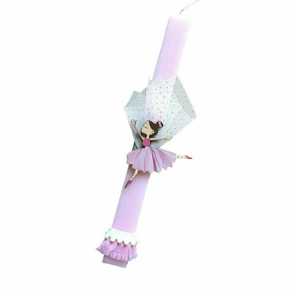 Σετ λαμπάδα μπαλαρίνα 32 εκ. ροζ δύο τεμαχίων με λευκό υφασμάτινο σακίδιο πλάτης μπαλαρίνα - κορίτσι, λαμπάδες, μπαλαρίνες, σετ, για παιδιά - 4