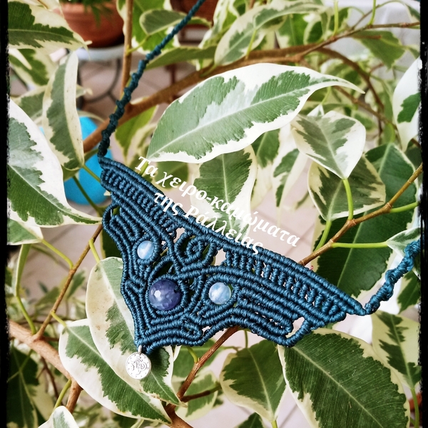 Κολιέ statement macrame - jean - ημιπολύτιμες πέτρες, μακραμέ, boho - 2