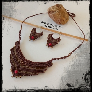 Κολιέ statement macrame - καφέ - ημιπολύτιμες πέτρες, μακραμέ, boho - 2