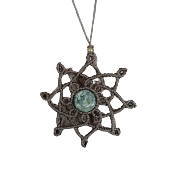 Κολιέ macrame Mandala με Αχάτη σε σκούρο λαδί - ημιπολύτιμες πέτρες, μακραμέ, λουλούδι, boho