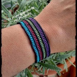 Βραχιόλι macrame "Rainbow" - μακραμέ, κορδόνια, boho, χεριού, αυξομειούμενα - 3
