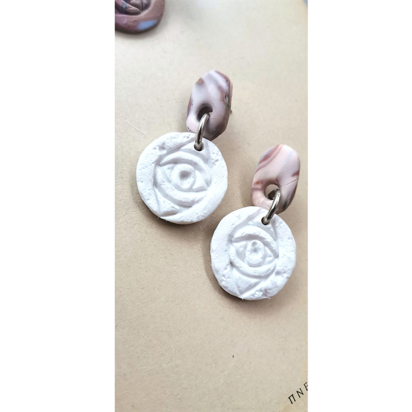 "the vertical eye" Handmade Embossed Double Sided Dangle Earrings (5.5cm Height)__ - πηλός, boho, καρφάκι - 2