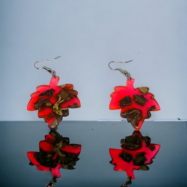 Red Leaf - ξύλο, γυαλί, κρεμαστά, μεγάλα, γάντζος - 3