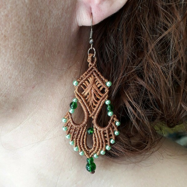Μακριά σκουλαρίκια μακραμέ - νήμα, μακραμέ, boho, κρεμαστά, μεγάλα - 2