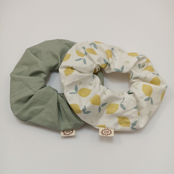 Σετ scrunchie XL με λεμόνια - ύφασμα, λαστιχάκια μαλλιών