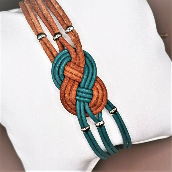 Βραχιόλι Κέλτικος κόμπος -ρυθμιζόμενο μήκος - δέρμα, boho, πολύσειρα, αυξομειούμενα - 2