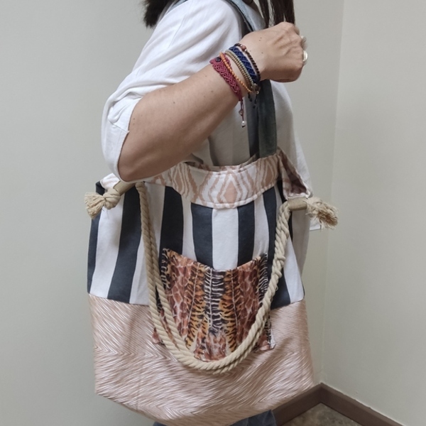 Τσάντα Θαλάσσης Χρωματιστή Μεγαλη - ύφασμα, ώμου, μεγάλες, θαλάσσης, πάνινες τσάντες - 2