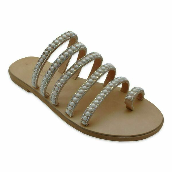 Σανδάλια Pearls and Strass Slides - δέρμα, στρας, φλατ, slides