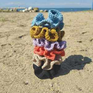Πλεκτό scrunchie από βαμβακερό νήμα σε κοραλί χρώμα - νήμα, λαστιχάκια μαλλιών - 2