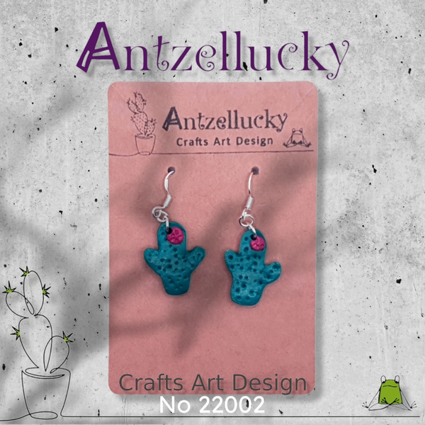 "Nef Cactus" Ι Χειροποίητα μοντέρνα κρεμαστά σκουλαρίκια από πολυμερικό πηλό με ανάγλυφες λεπτομέρειες - 4 cm - χρώμα πράσινο emerald - πηλός, μικρά, κρεμαστά, γάντζος