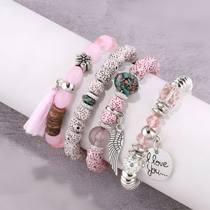Σετ 4 γυναικεία boho βραχιόλια - charms με χάντρες - charms, καρδιά, χάντρες, σταθερά, χεριού - 2
