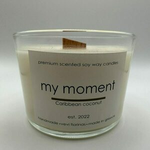 Scented soy wax candle Caribbean Coconut Αρωματικό κερί σόγιας με ξύλινο φυτίλι και γυάλινο ποτήρι ασφαλείας 160 gr - αρωματικά κεριά