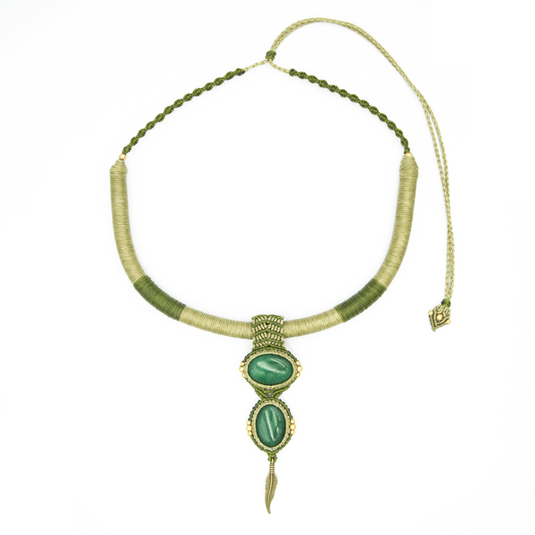 Μακραμε πράσινο κολιέ με ημιπολύτιμους λίθους με Jade - ημιπολύτιμες πέτρες, μακραμέ, κοντά, boho