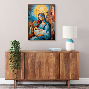 "Mother Mary and Jesus" - Αριθμημένο Συλλεκτικό αντίτυπο σε καμβά 70x95 - καμβάς, πίνακες ζωγραφικής - 2