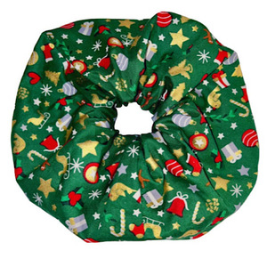 Scrunchie λαστιχάκι μαλλιών XXL πράσινο με χριστουγεννιάτικα σχέδια - ύφασμα, λαστιχάκια μαλλιών, μεγάλα scrunchies