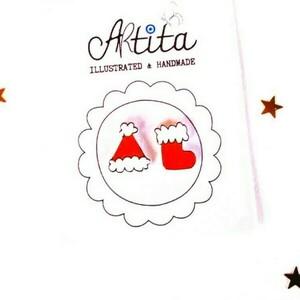 Μπότα και Σκούφος Αγίου Βασίλη, Μικρά ζωγραφιστά σκουλαρίκια, Καρφωτά Χριστουγεννιάτικα Σκουλαρίκια - πλαστικό, καρφωτά, δώρα για παιδιά, χριστουγεννιάτικα δώρα, καρφάκι