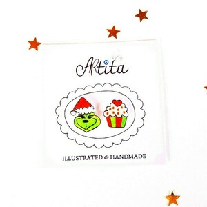 Κύριος Γκρίντσ, Κεκάκι Χριστουγέννων, Μικρά ζωγραφιστά σκουλαρίκια, Καρφωτά Χριστουγεννιάτικα Σκουλαρίκια - πλαστικό, καρφωτά, χριστουγεννιάτικα δώρα, καρφάκι