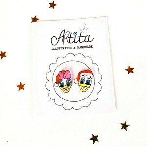 Ζεύγος Ντακ, Ντόναλντ Νταίζη, Μικρά ζωγραφιστά σκουλαρίκια, Καρφωτά Χριστουγεννιάτικα Σκουλαρίκια - πλαστικό, καρφωτά, χριστουγεννιάτικα δώρα, καρφάκι