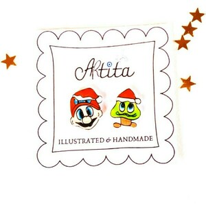 Σούπερ Μάριο και μανιτάρι, Μικρά ζωγραφιστά σκουλαρίκια, Καρφωτά Χριστουγεννιάτικα Σκουλαρίκια - πλαστικό, καρφωτά, χριστουγεννιάτικα δώρα, καρφάκι