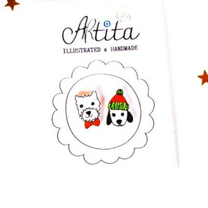 Γκριφονούλης και Σνούπυ με σκουφάκι, Σκυλάκια, Μικρά ζωγραφιστά σκουλαρίκια, Καρφωτά Χριστουγεννιάτικα Σκουλαρίκια - πλαστικό, σκυλάκι, καρφωτά, χριστουγεννιάτικα δώρα, καρφάκι