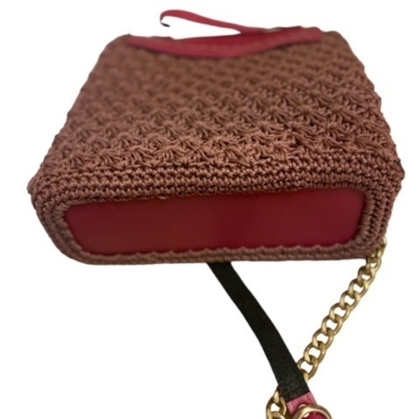 Τσαντα χειροποιητη κοκκινη με πλαξη και δερμα μεγαλη - δέρμα, ύφασμα, ώμου, all day, πλεκτές τσάντες - 3