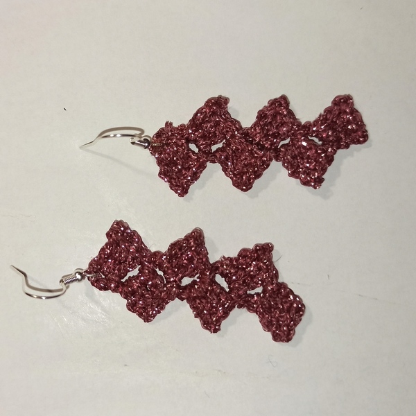 Sparkly ears, ασημί , ροζ χρυσό κρεμαστό! - νήμα, μεγάλα, γάντζος, χριστούγεννα, πλεκτά - 2