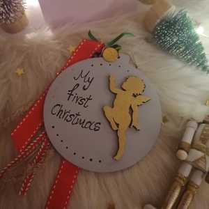 Τα πρώτα μου Χριστούγεννα ♥ Χριστουγεννιάτικο Στολίδι ξύλο αγγελάκι 10,5εκ - ξύλο, πρώτα Χριστούγεννα, αγγελάκι, στολίδια, μπάλες - 3