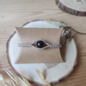 μακραμέ μπεζ βραχιόλι μάτι - κορδόνια, μάτι, boho, χεριού, αυξομειούμενα - 2