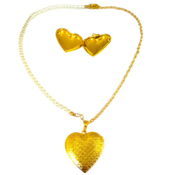 Μακρυ Κολιε με περλες, ατσαλινη αλυσδα και Ανοιγομενη Σκαλιστη (και απο τις δυο οψεις) Καρδια(για να βαλετε την φωτο αγαπημενου σας προσωπου) - καρδιά, μέταλλο, ατσάλι, κοσμήματα, πέρλες - 3