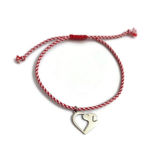 Μαρτάκι από ανοξείδωτο ατσάλι καρδιά με σκυλάκι. Αυξομειούμενο μέγεθος μακραμέ. Διάσταση στοιχείου 13*15mm. - καρδιά, σκυλάκι, ατσάλι, μαρτάκια