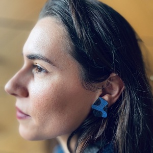 Mesakti Asymmetric Blue & Black 2 Χειροποίητα Καρφωτά Σκουλαρίκια Πολυμερικού Πηλού - πηλός, ατσάλι, μεγάλα - 2