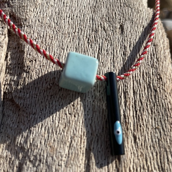 Κολιέ Μαρτης “blue-black” - πηλός, μάτι, χάντρες, μακριά, ατσάλι - 2